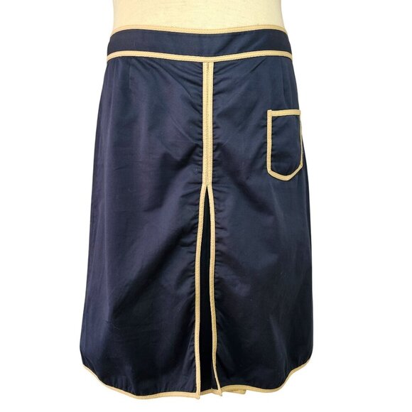 Tory Burch Dresses & Skirts - Tory Burch Navy Cotton Short/Knee Skirt Sz 10 Beige Trim Inverted Pleat Stretch